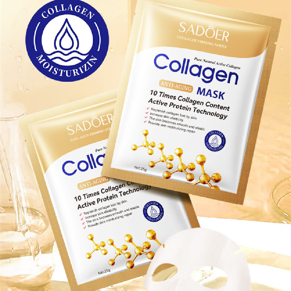 Collagen Anti Wrinkle Facial Mask packaging showcasing 10 times collagen content for anti-aging skincare.